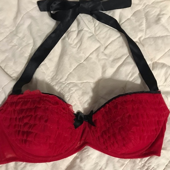 Fredrick’s of Hollywood Red ruffle halter bra - Picture 2 of 6